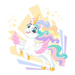 Fototapeta premium Cute cartoon character brave unicorn vector illustration