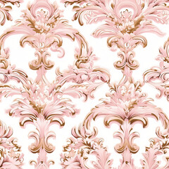 Rococo Soft Pink & Gold Elegance: Seamless Pattern