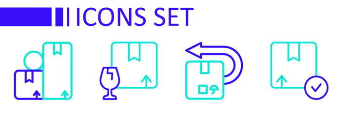 Set line Carton cardboard box, Return, Package with fragile content and icon. Vector