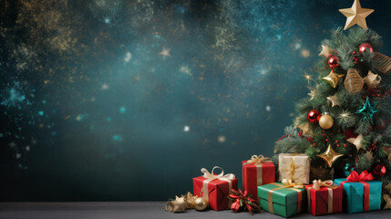 Christmas tree background with gift boxes   