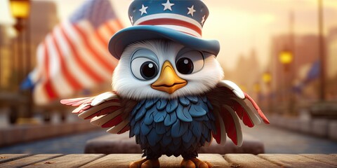 Cartoony and adorable uncle sam bald eagle character for American politics - obrazy, fototapety, plakaty