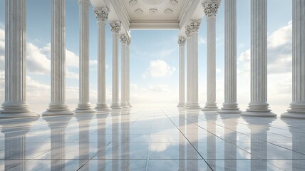 a row of towering marble columns, their smooth surfaces and intricate details. The composition evokes the grandeur of classical architecture.