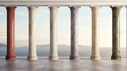a row of towering marble columns, their smooth surfaces and intricate details. The composition evokes the grandeur of classical architecture.