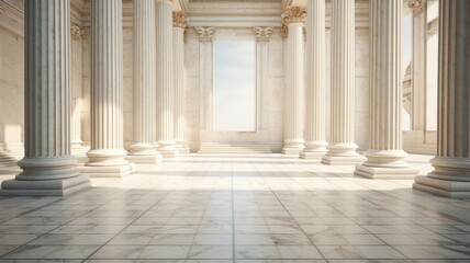 Fototapeta premium a row of towering marble columns, their smooth surfaces and intricate details. The composition evokes the grandeur of classical architecture.