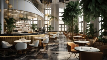 Fototapeta premium a luxury cafe, adorned with ornate decor and exquisite lighting. The composition conveys the opulent atmosphere of high-end dining.
