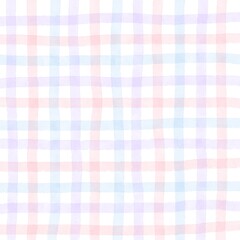 Pink Purple Blue Gingham Check Hand Drawn Background