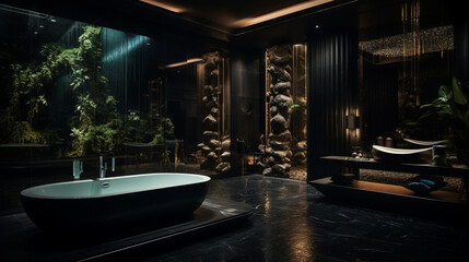 luxury, interior design, bathroom, dark,