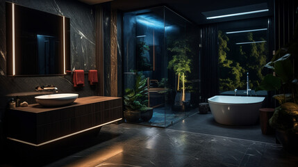 luxury, interior design, bathroom, dark,