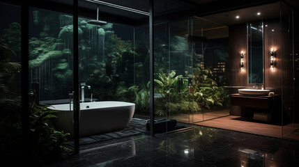 luxury, interior design, bathroom, dark,