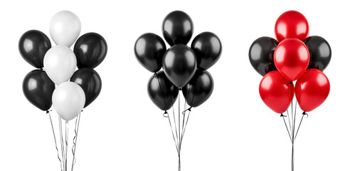 Bunch of black, red and white baloons isolated on a transparent background. Black Friday. - obrazy, fototapety, plakaty