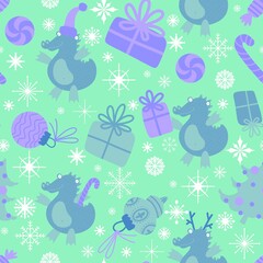 New year dragon seamless cartoon Christmas dinosaur pattern for wrapping paper and kids clothes print
