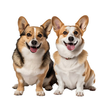2 playful corgy dogs isolated