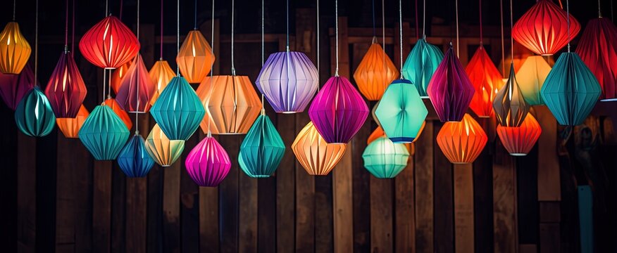 boho paper lantern home decoration hanging on ceiling, Generative Ai