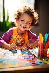 young child learning and colouring. Generative AI