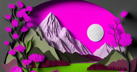 Beautiful origami style 3d landscape background. Modern nature art