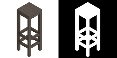 3D rendering illustration of a wooden high stool
