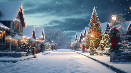 Fototapeta premium A Joyful Christmas: Winter Wonderland with Decorative Lights