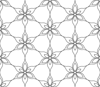 Black and white seamless illustrations. Coloring book, colouring page for children and adults. Decorative abstract linear vector pattern design. Thin line drawing. Easy to edit color and line weight