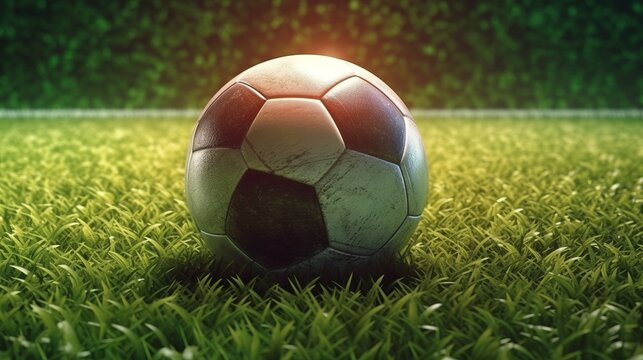 Soccer ball on the grass. Created with Generative AI technology.