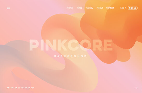 Pinkcore orange fluid wave gradient landing page. Rose modern flow bland shape background design for cover, banner, poster, flyer, presentation, advertising, banner