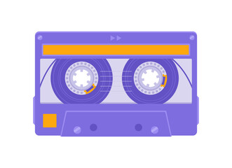 Purple and orange retro audio cassette isolated on white background. Flat vector illustration