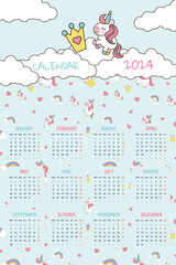 Cute unicorn space calendar 2024 for kids templates in blue