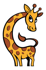 Cartoon style giraffe character in the form of the letter "G". Isolated on white background.