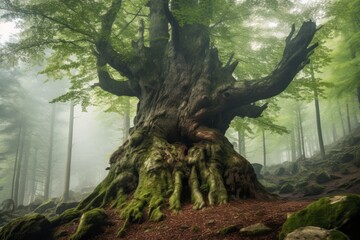 A colossal, ancient tree that serves as the guardian of a mystical forest, its roots delving deep into the earth