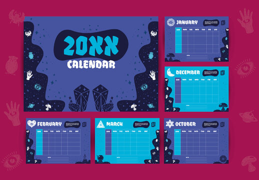 Mystical Dark Blue Astrology Themed Monthly Calendar