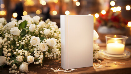 blank book cover on a wedding background