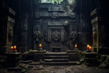 A foreboding altar in the heart of a forgotten temple, where dark rituals are conducted to appease ancient, malevolent deities