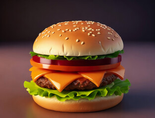 Hamburger fresh burger fast food with beef and cheddar cheese. Generative AI