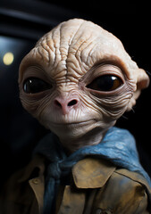Friendly Alien Extra-Terrestrial (ET) with Big Eyes: Headshot Portrait of Alien Fashion and Warmth. Generative AI. 