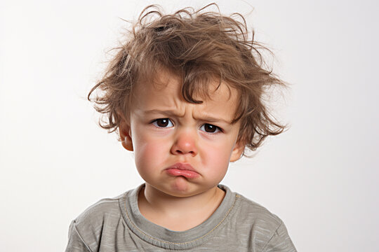 Emotional portrait of cute Toddler Boy feeling sad and angry in the same moment. Mood Swings in Children, Emotional Development concept