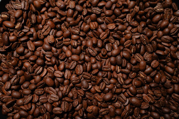 Close up of single origin coffee beans background