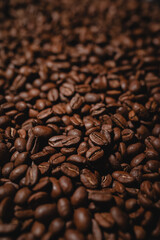 Close up of single origin coffee beans background