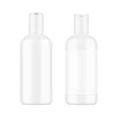 Realistic bottle with disc top cap mockup. Front and rear view. Vector illustration isolated on white background. Perfect for promote your product. EPS10.	