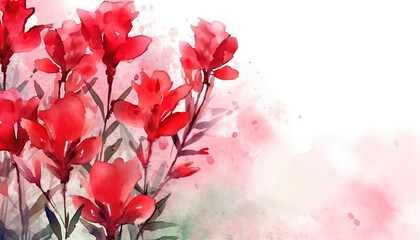 red freesia flowers watercolor background