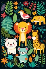 Obraz na płótnie Canvas seamless pattern with jungle animals