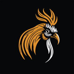 Vector illustration of a rooster for logo, symbol, sticker, tattoo t-shirt design, simple flat design on a black background
