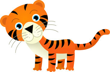 cartoon scene with happy tropical cat tiger on white background illustration for children