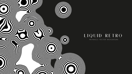 Liquid retro 3D zebra metaball, with organic structure. Abstract vector black and white background. Fluid futurisctic shapes.