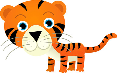 cartoon scene with happy tropical cat tiger on white background illustration for children