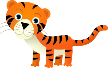 Wandaufkleber cartoon scene with happy tropical cat tiger on white background illustration for children © honeyflavour