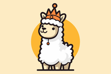 Funny animal with crown vector cartoon set. Cute king llama and alpaca characters mascot for nursery design, poster, greeting, birthday card, baby shower design and party
