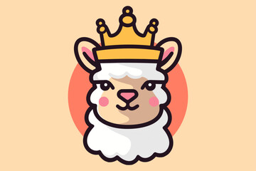 Set of cute cartoon king llama and alpaca vector illustrations. Funny animal with crown characters for nursery design, poster, greeting, birthday card, baby shower design and party
