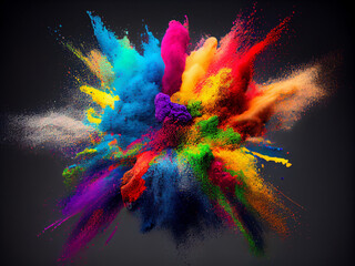 Beautiful jets or drops of multi-colored paint, mixed in the form of a colored cloud. Generative AI