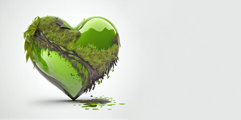 green three-dimensional heart in a natural style. Generative AI