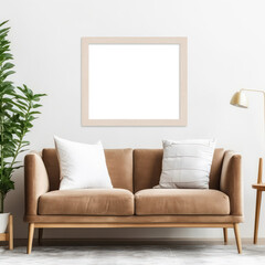 Mock up poster frame in modern interior background, Generative AI 