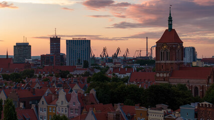 Motlawa river sunset orange hour Gdansk baltic sea © sopthedrone